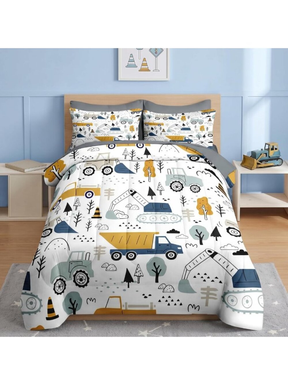 7-Piece Truck Bedding Comforter Set for Boys - Cozy Kids' Bedroom Decor